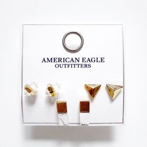 NEW AMERICAN EAGLE 3 Pairs Mixed LOT Triangle Gold Stud Earrings